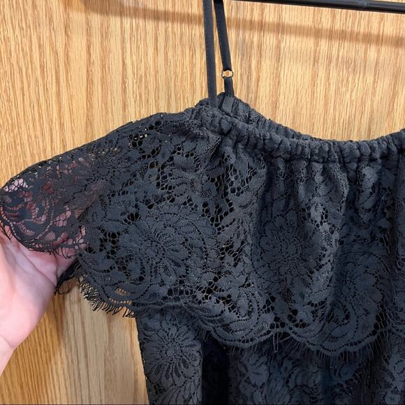 Madewell Black Lace Off the Shoulder Mini Dress Women's Size 0 Cotton & Nylon - Picture 6 of 12